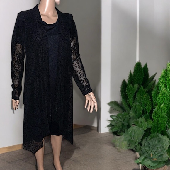 Bianca Nygard Black Sheer Open Front Sparkly Rosette Emboss Mesh Cardigan - Picture 3 of 17